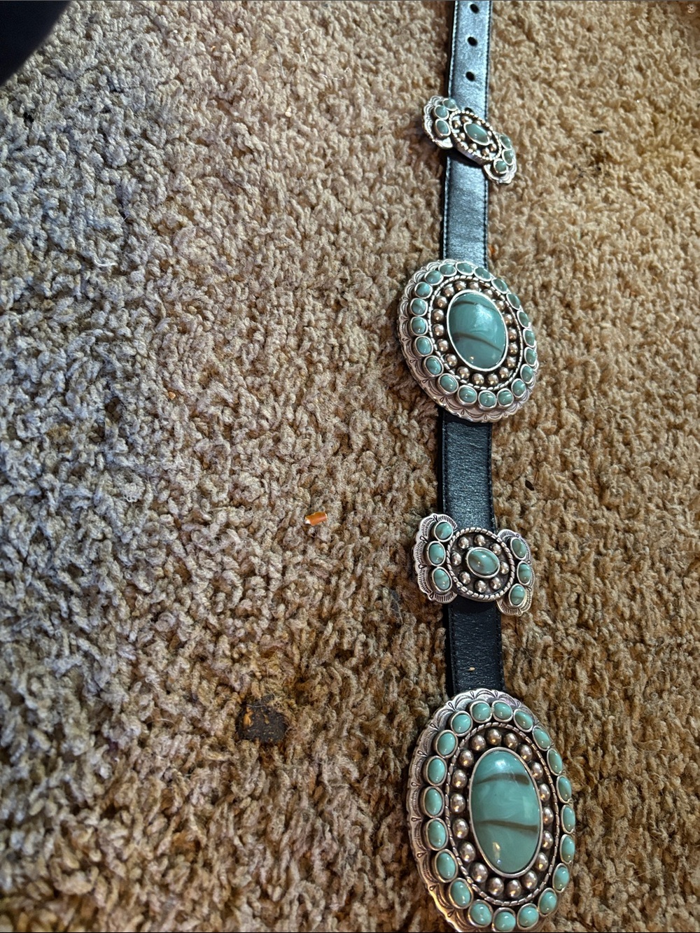 Turquoise Stone Western Belt with Silver-Tone Buckle - Picture 5 of 5